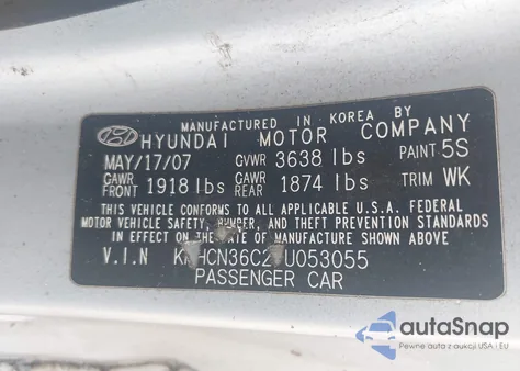 2007 Hyundai Accent Se из США, поврежденный, VIN KMHCN36C27U053055